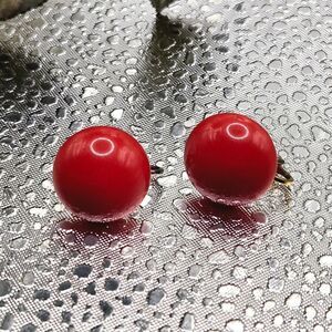 "5/$25" Signed Richelieu Red Dot Acrylic Gold Tone Clip On Non Pierced Earrings